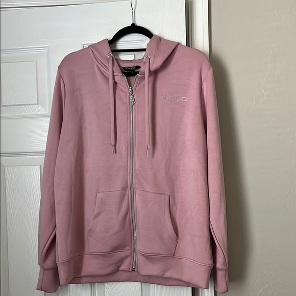 bebe Sweaters - Bebe Sport Pink Hoodie with Silver Accents